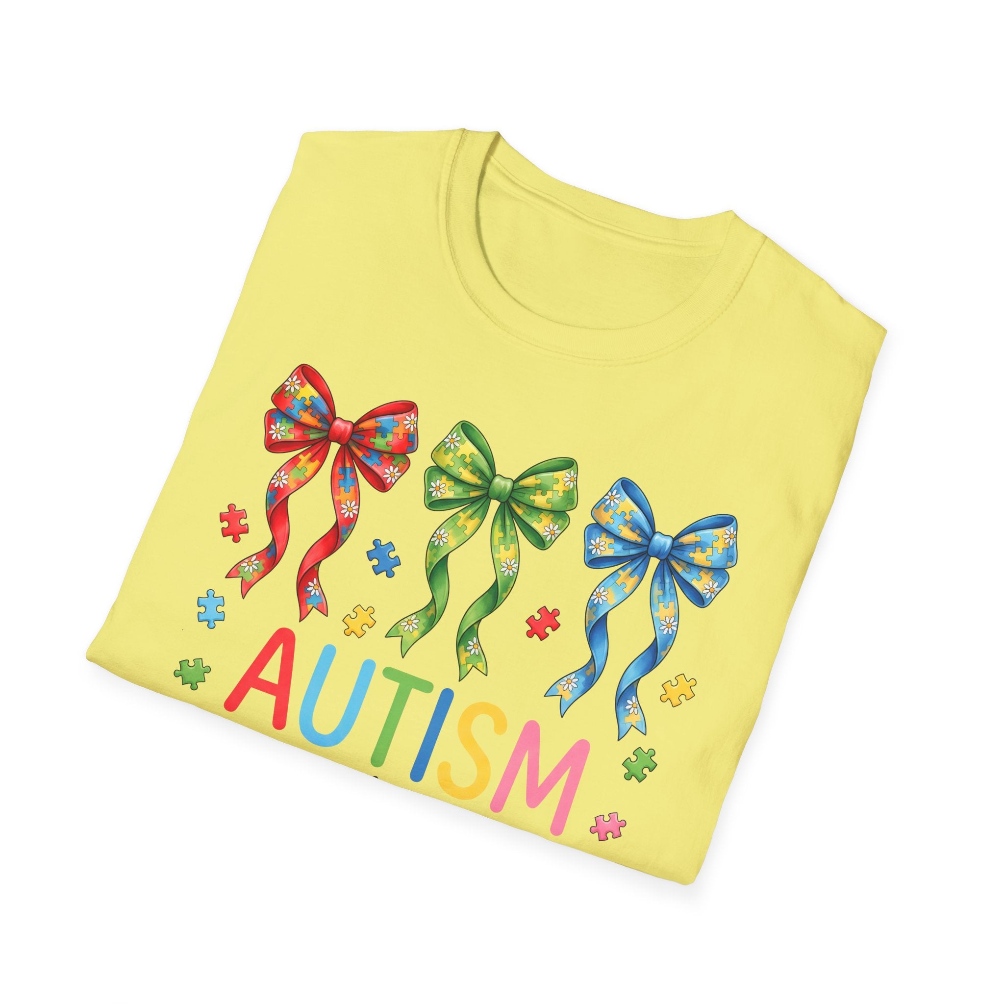 Autism Awareness T-Shirt — "Autism: Accept • Understand • Love" with Colorful Ribbon Bows