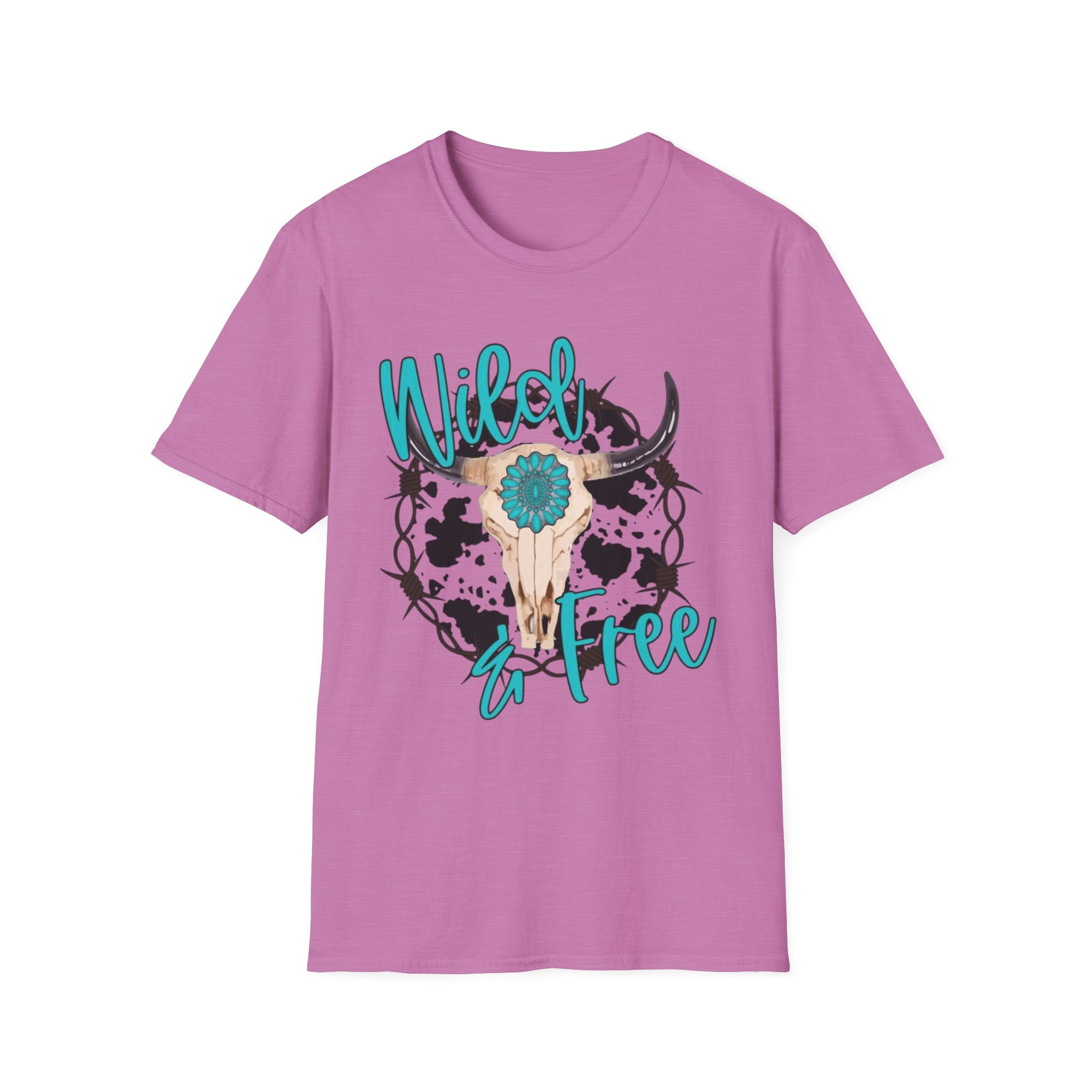 Wild & Free Cow Skull T-Shirt — Turquoise Boho Western Graphic Tee