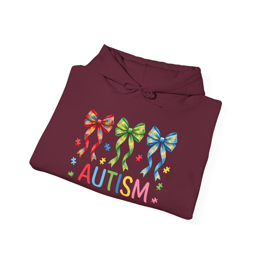 Autism Awareness Hoodie — Rainbow Puzzle Bows Design