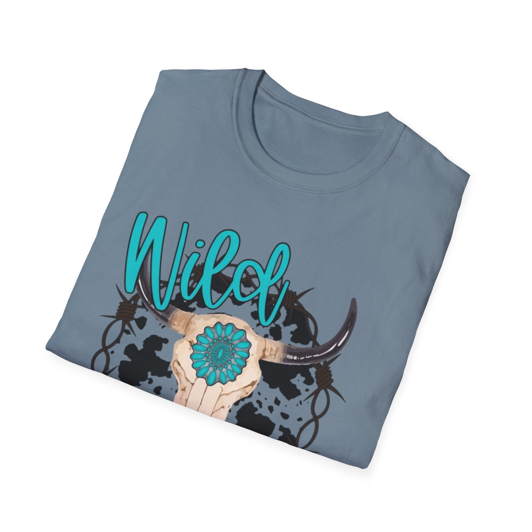 Wild & Free Cow Skull T-Shirt — Turquoise Boho Western Graphic Tee