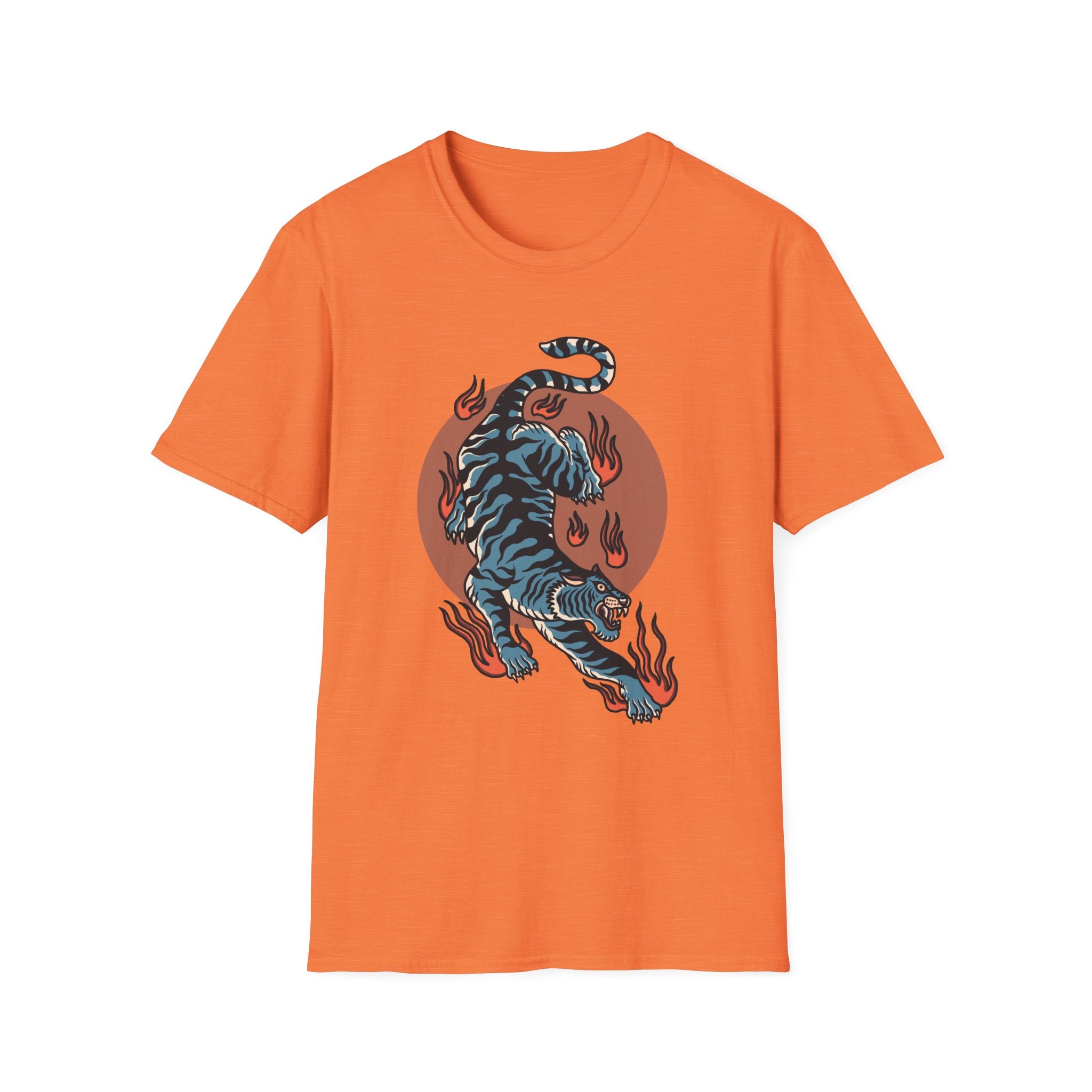 Tiger Blaze T-Shirt — Retro Flaming Tiger Graphic Tee