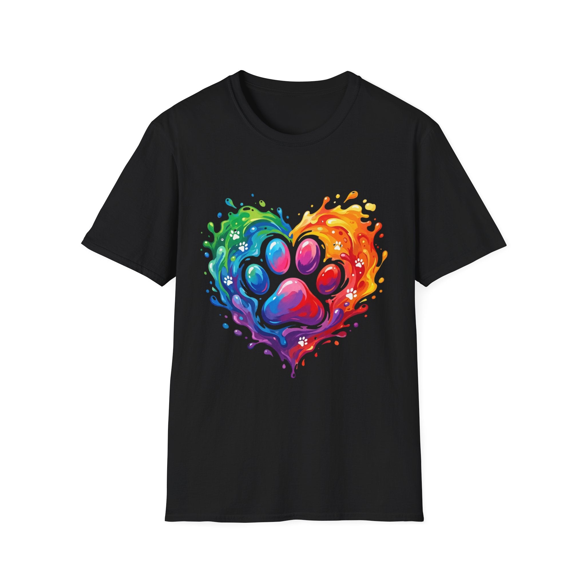 Rainbow Paw Heart T-Shirt — Colorful Pet Lover Tee