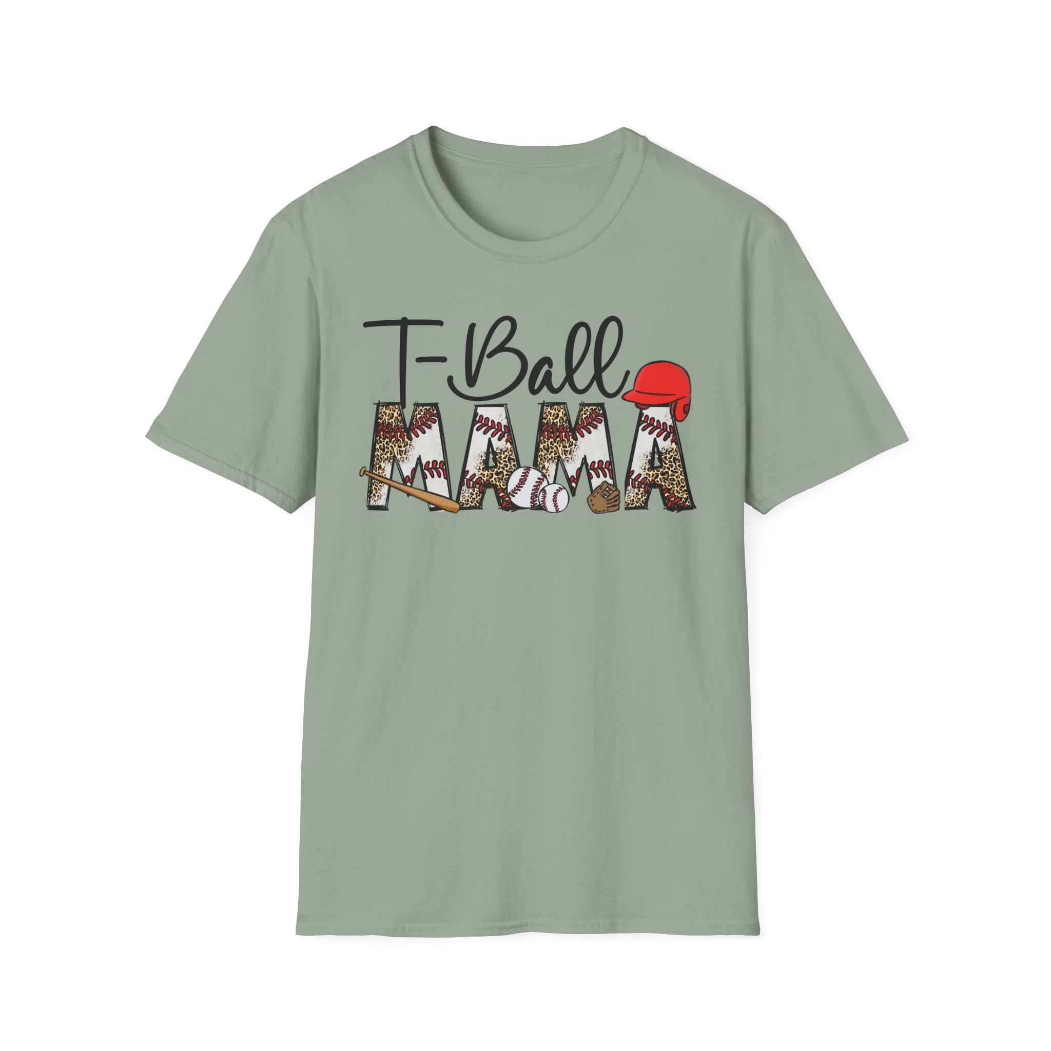 T‑Ball Mama T-Shirt — Leopard Print 'Mama' with Red Cap, Cute Sports Mom Tee