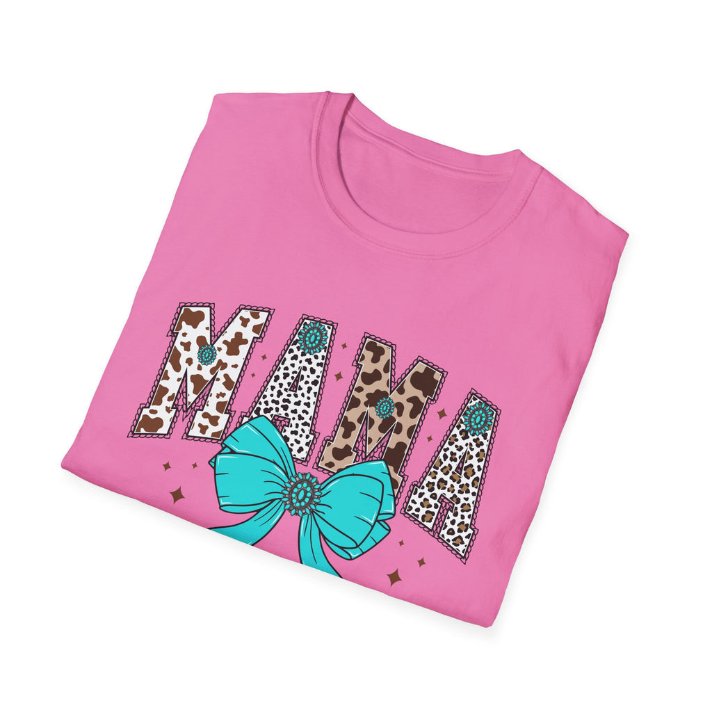 Mama Leopard Print Tee with Teal Bow – Cute Mother's Day Shirt