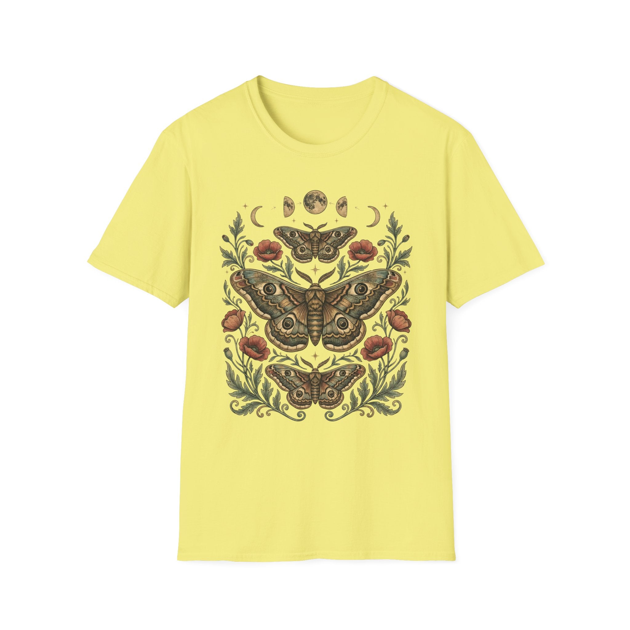 Moth & Moon Botanical T-Shirt — Vintage Poppy Moth Graphic Tee