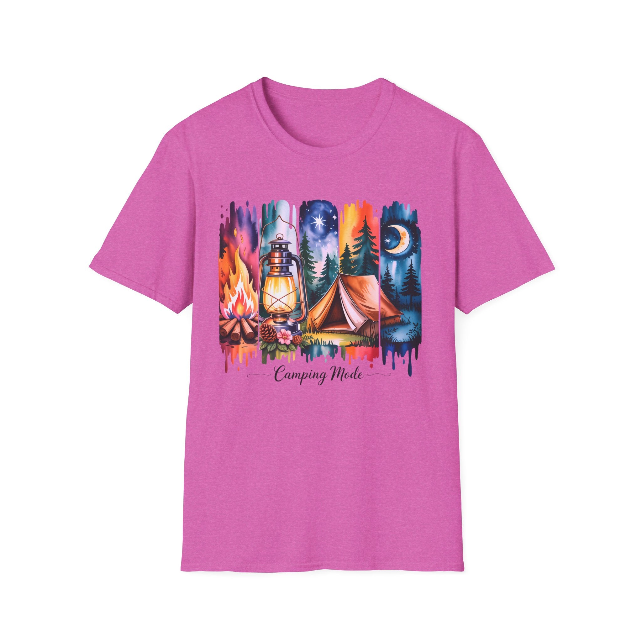 Camping Mode T-Shirt — Watercolor Campfire Lantern Tent Graphic Tee