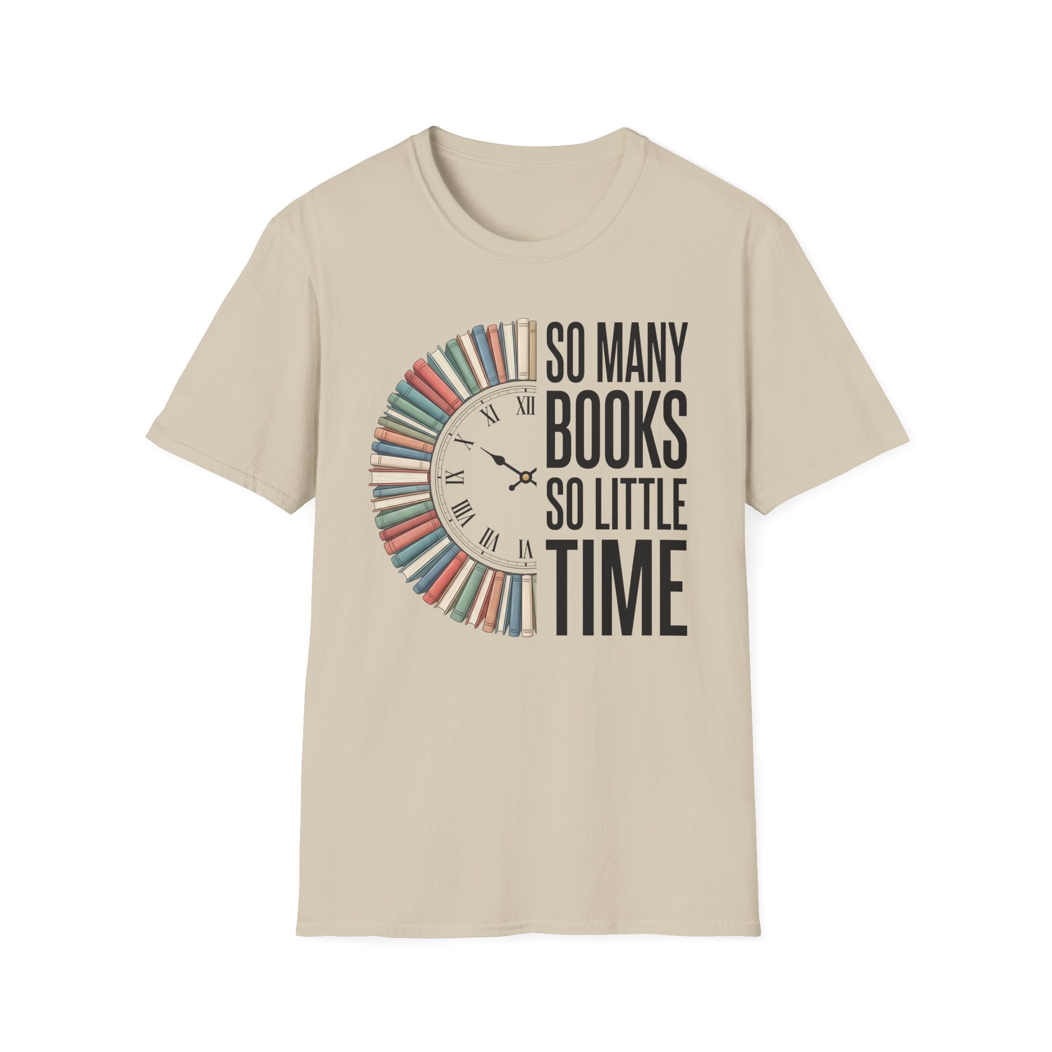 Book Lover T‑Shirt — "So Many Books, So Little Time" Clock Design