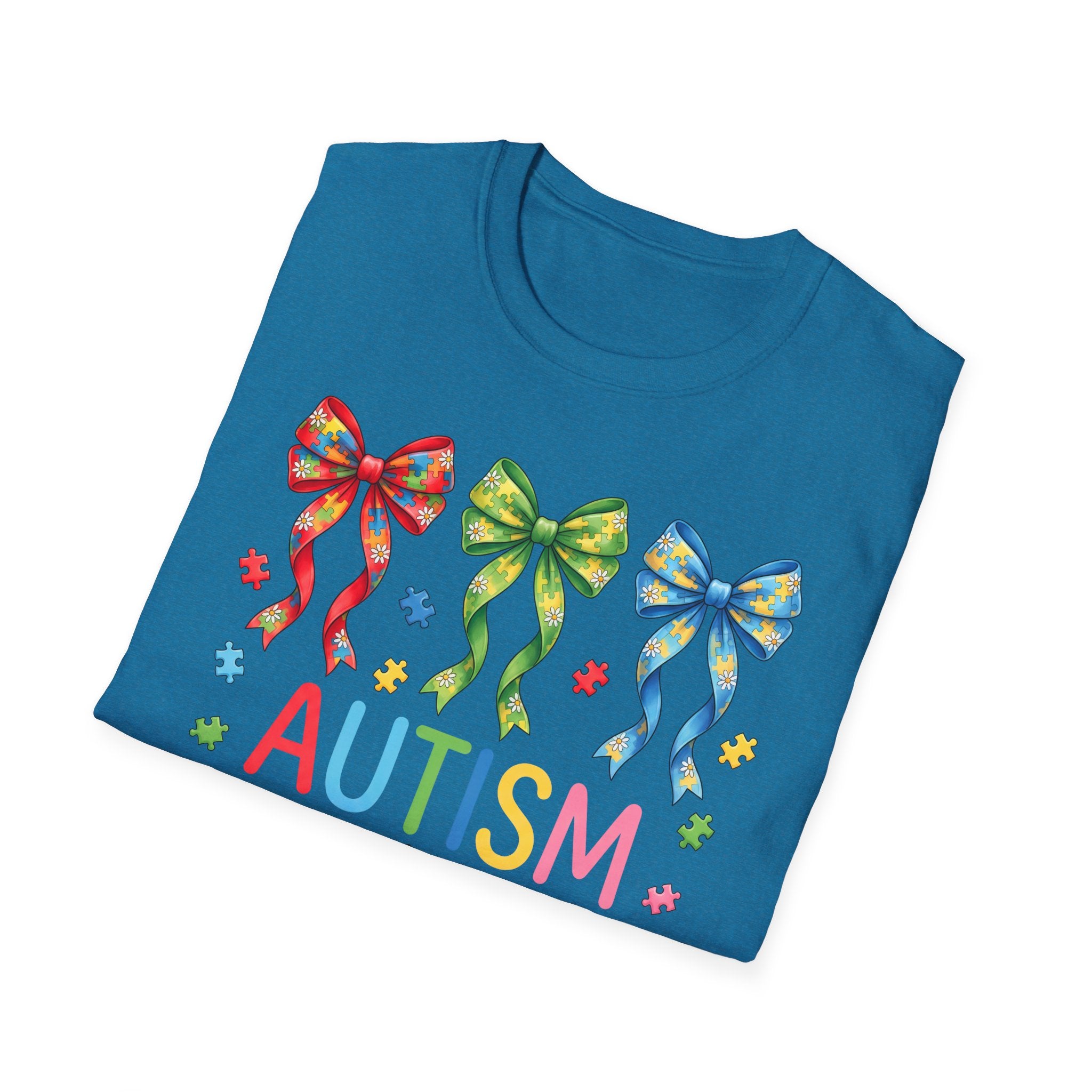 Autism Awareness T-Shirt — "Autism: Accept • Understand • Love" with Colorful Ribbon Bows