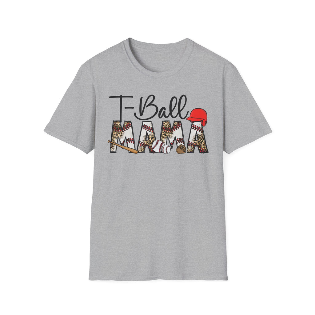 T‑Ball Mama T-Shirt — Leopard Print 'Mama' with Red Cap, Cute Sports Mom Tee