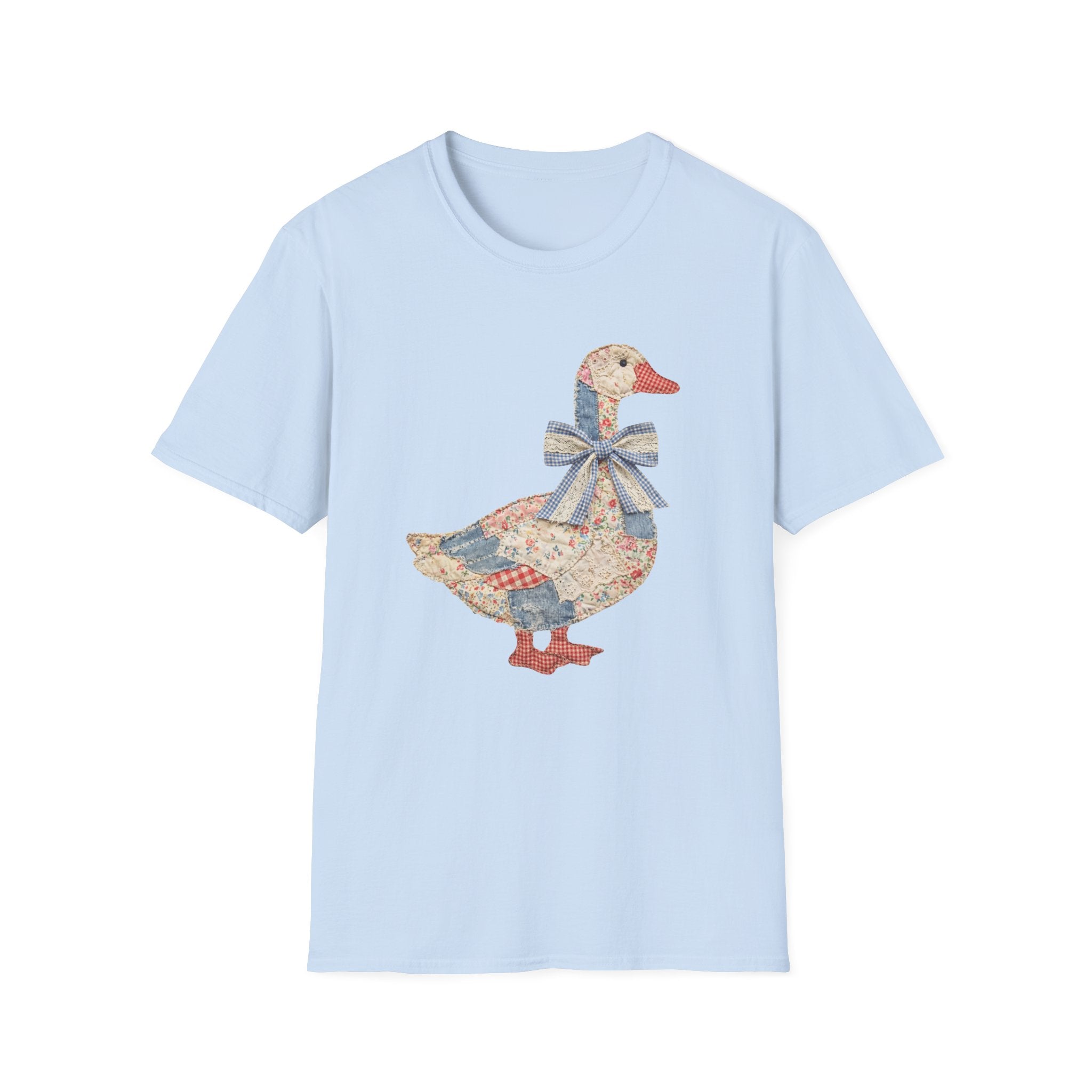 Vintage Patchwork Duck T-Shirt — Cute Floral Goose with Bow Tee
