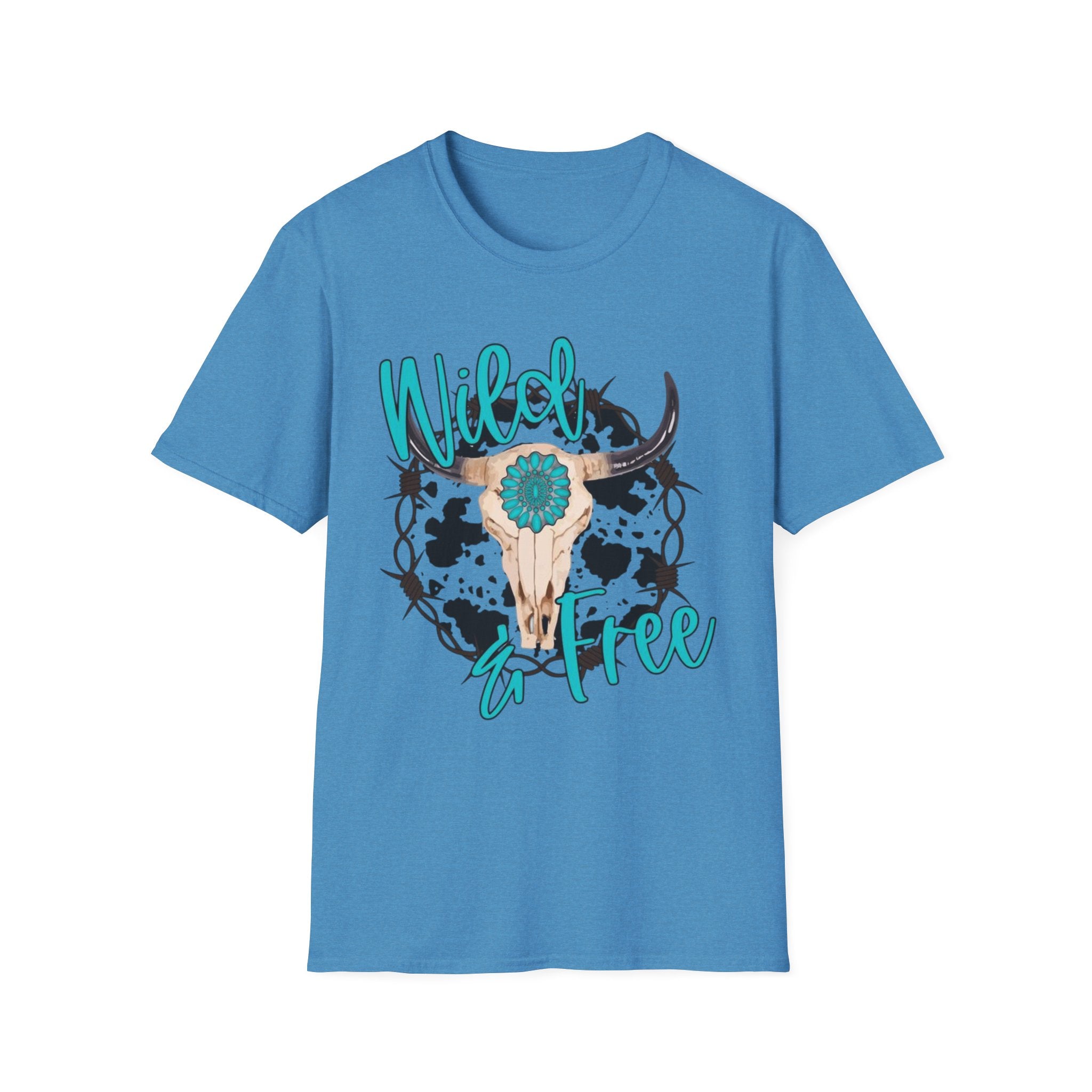 Wild & Free Cow Skull T-Shirt — Turquoise Boho Western Graphic Tee