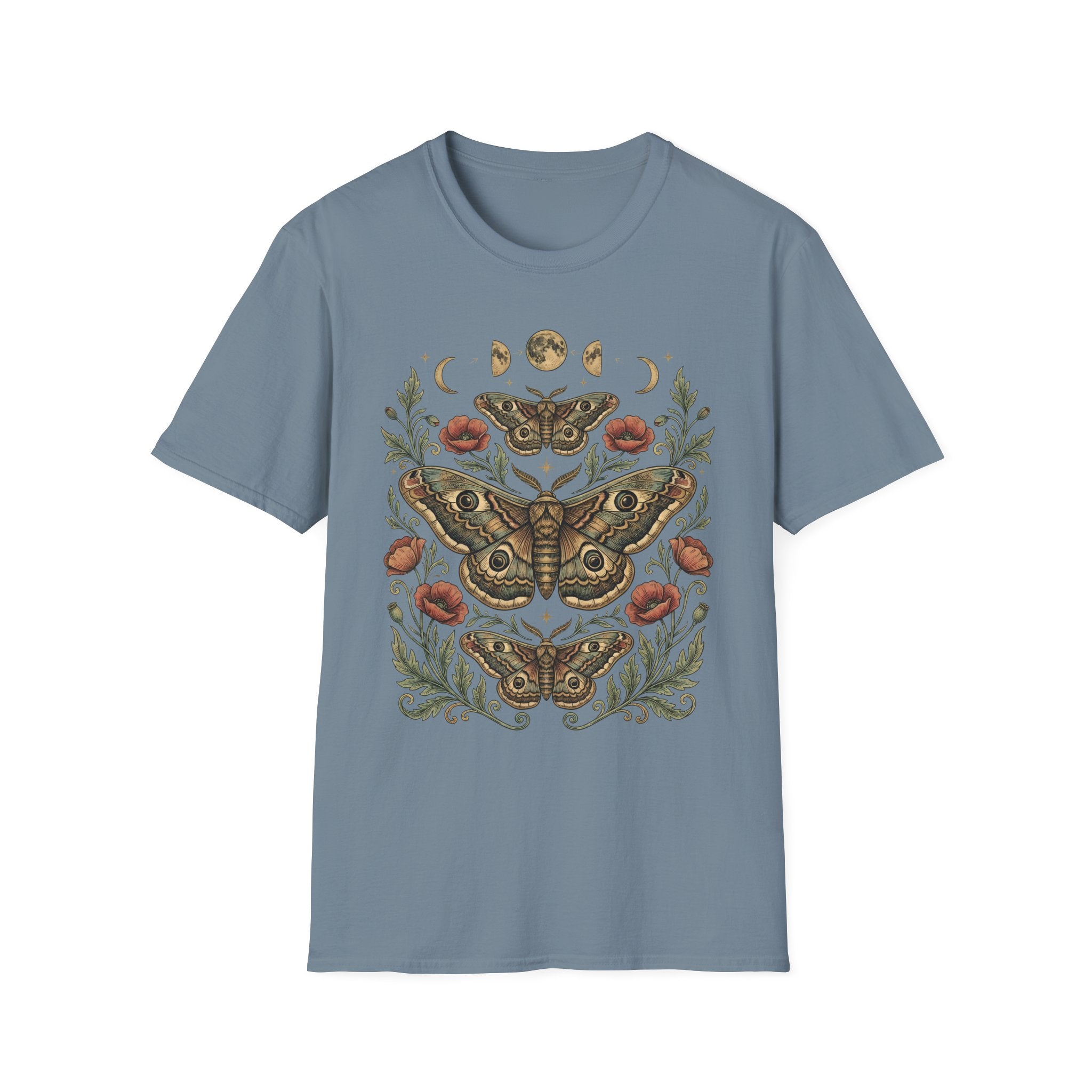 Moth & Moon Botanical T-Shirt — Vintage Poppy Moth Graphic Tee