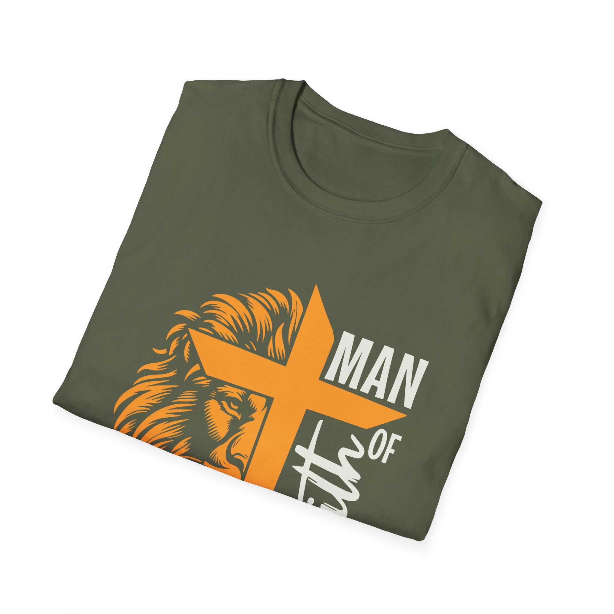 Man of Faith T-Shirt — Lion & Cross Christian Tee (1 Corinthians 16:13)