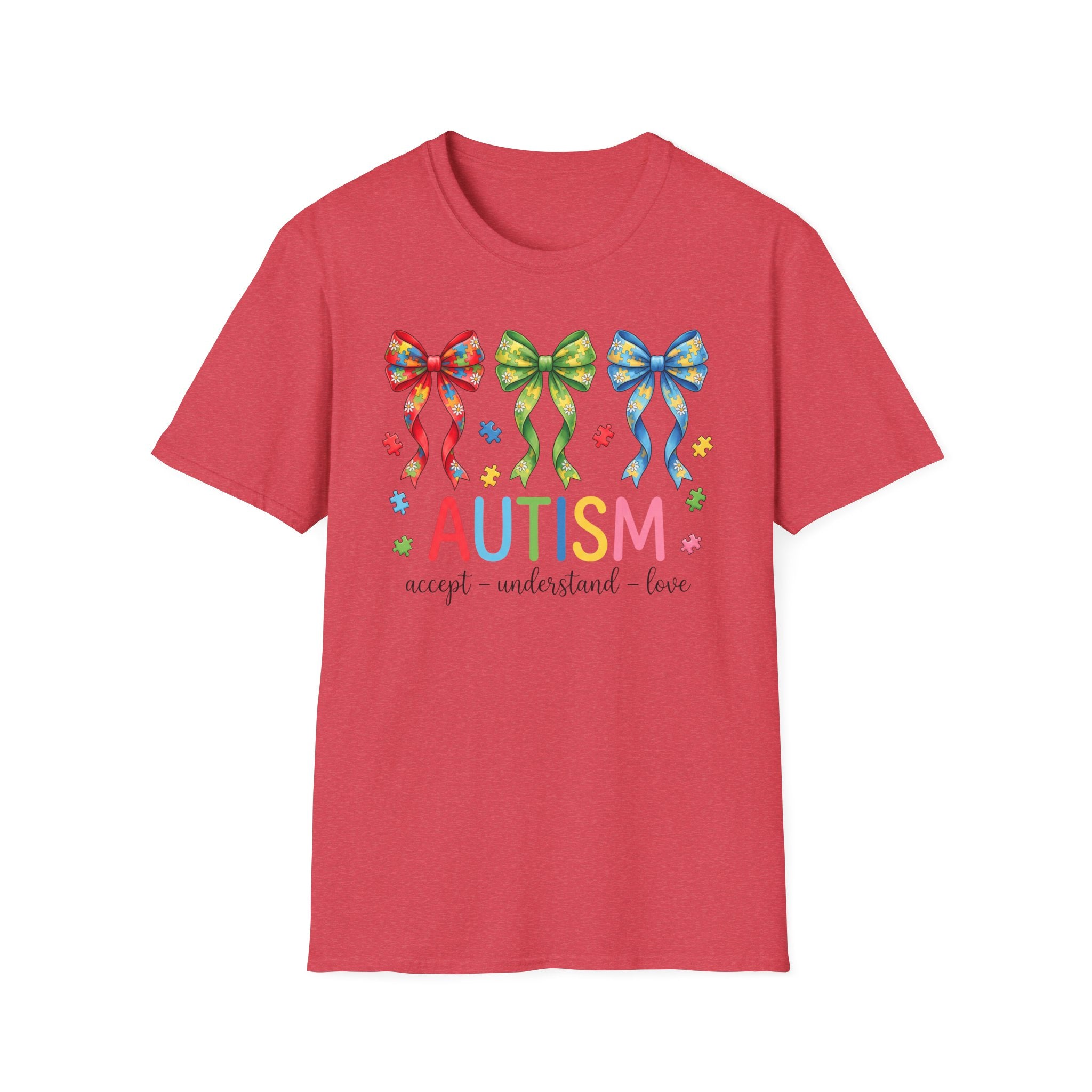 Autism Awareness T-Shirt — "Autism: Accept • Understand • Love" with Colorful Ribbon Bows