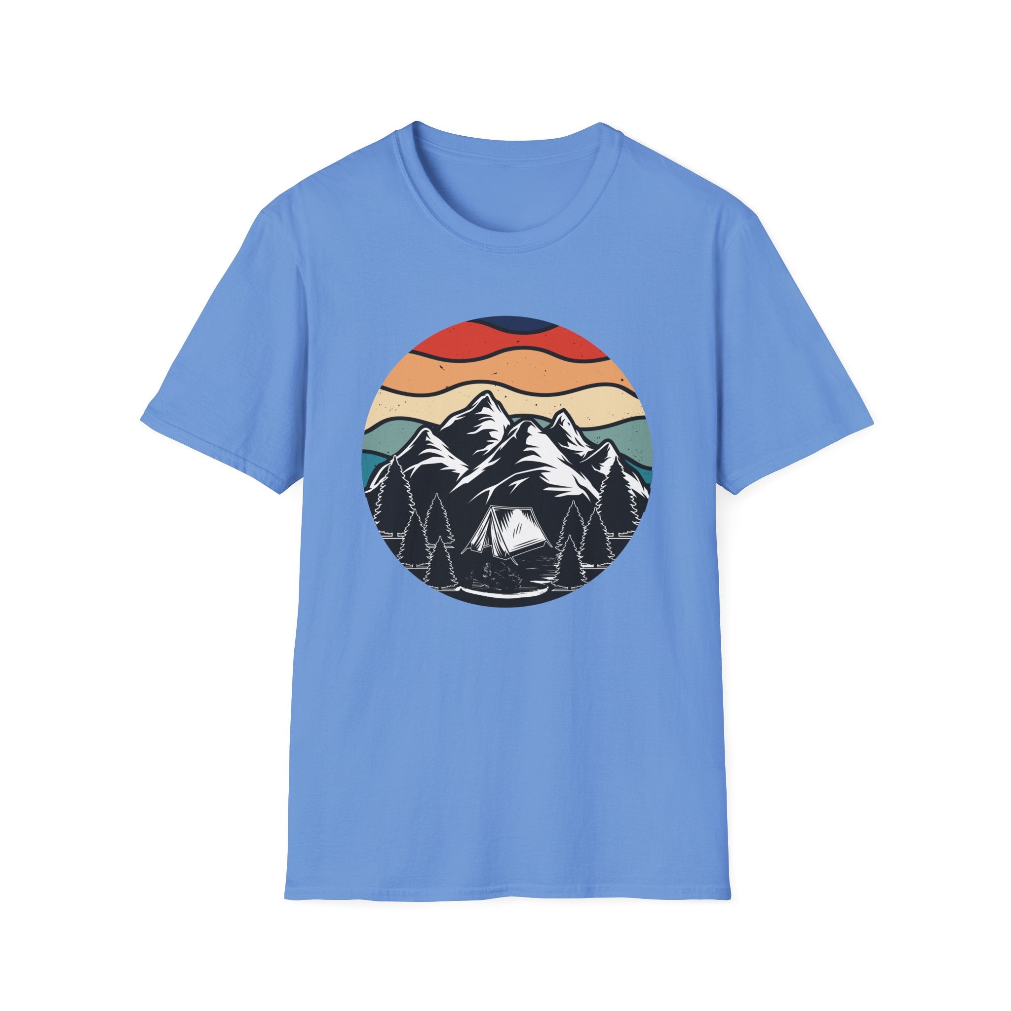 Retro Mountain Graphic T-Shirt — Sunset Camping Wilderness Tee