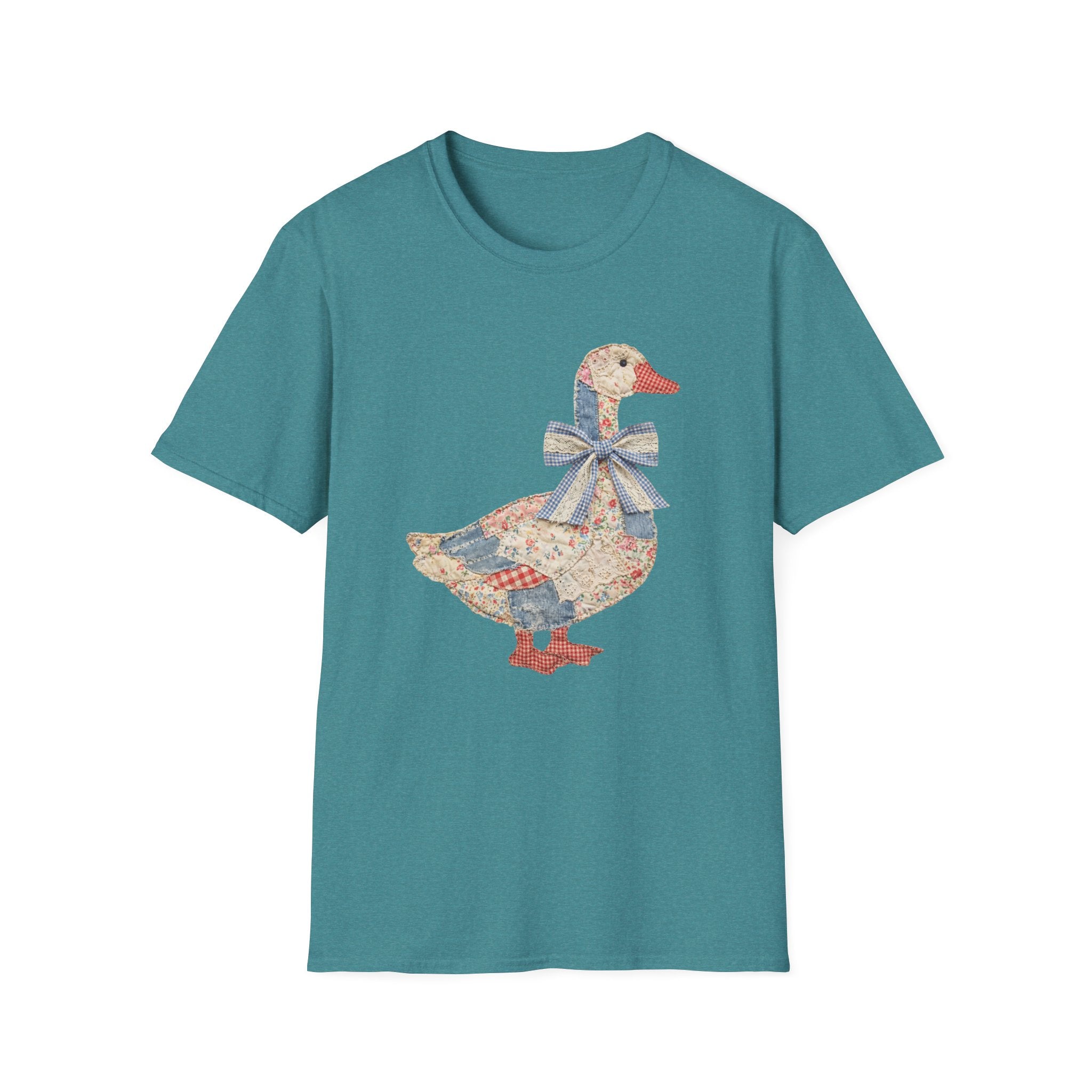 Vintage Patchwork Duck T-Shirt — Cute Floral Goose with Bow Tee