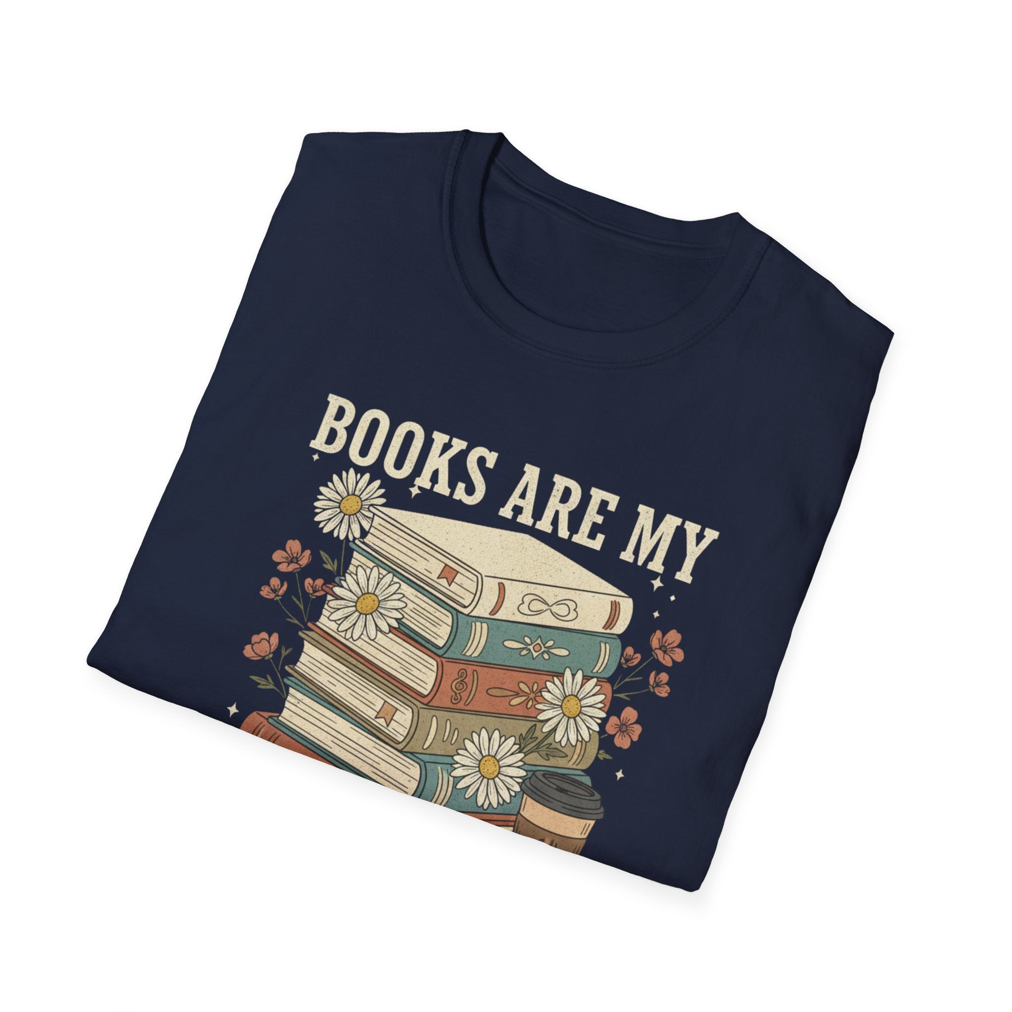 Books Are My Therapy T-Shirt — Stack of Books & Coffee Literary Tee