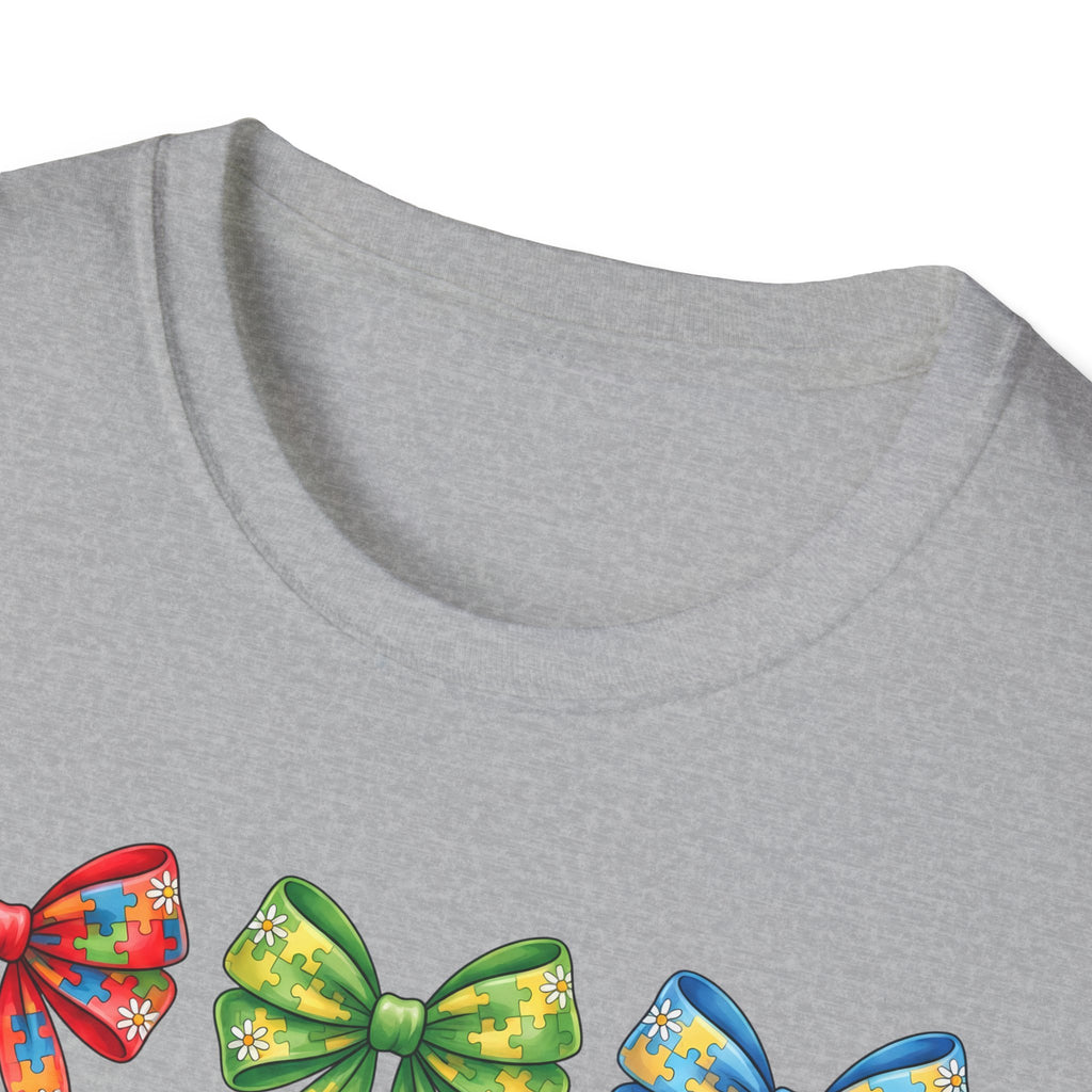 Autism Awareness T-Shirt — "Autism: Accept • Understand • Love" with Colorful Ribbon Bows