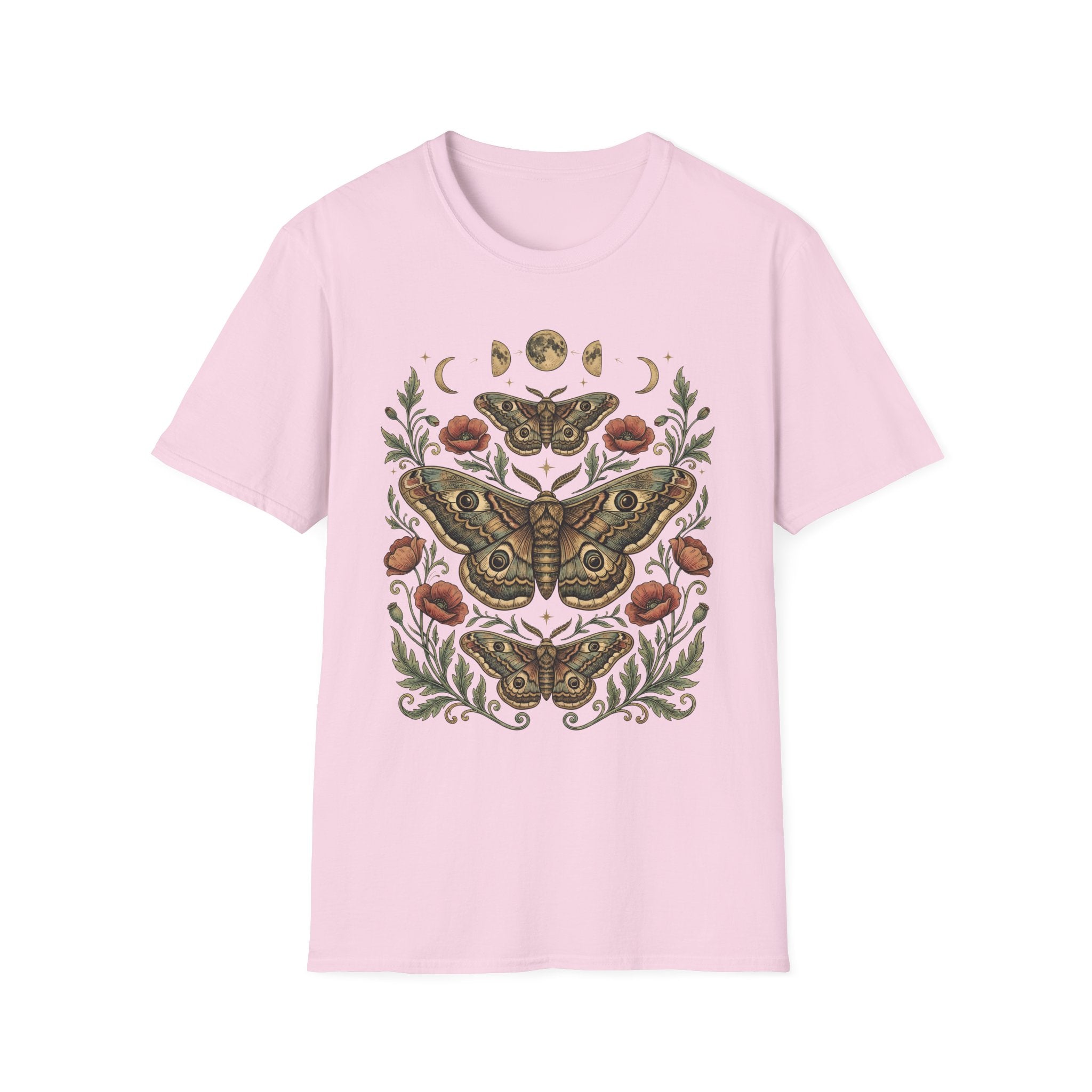 Moth & Moon Botanical T-Shirt — Vintage Poppy Moth Graphic Tee