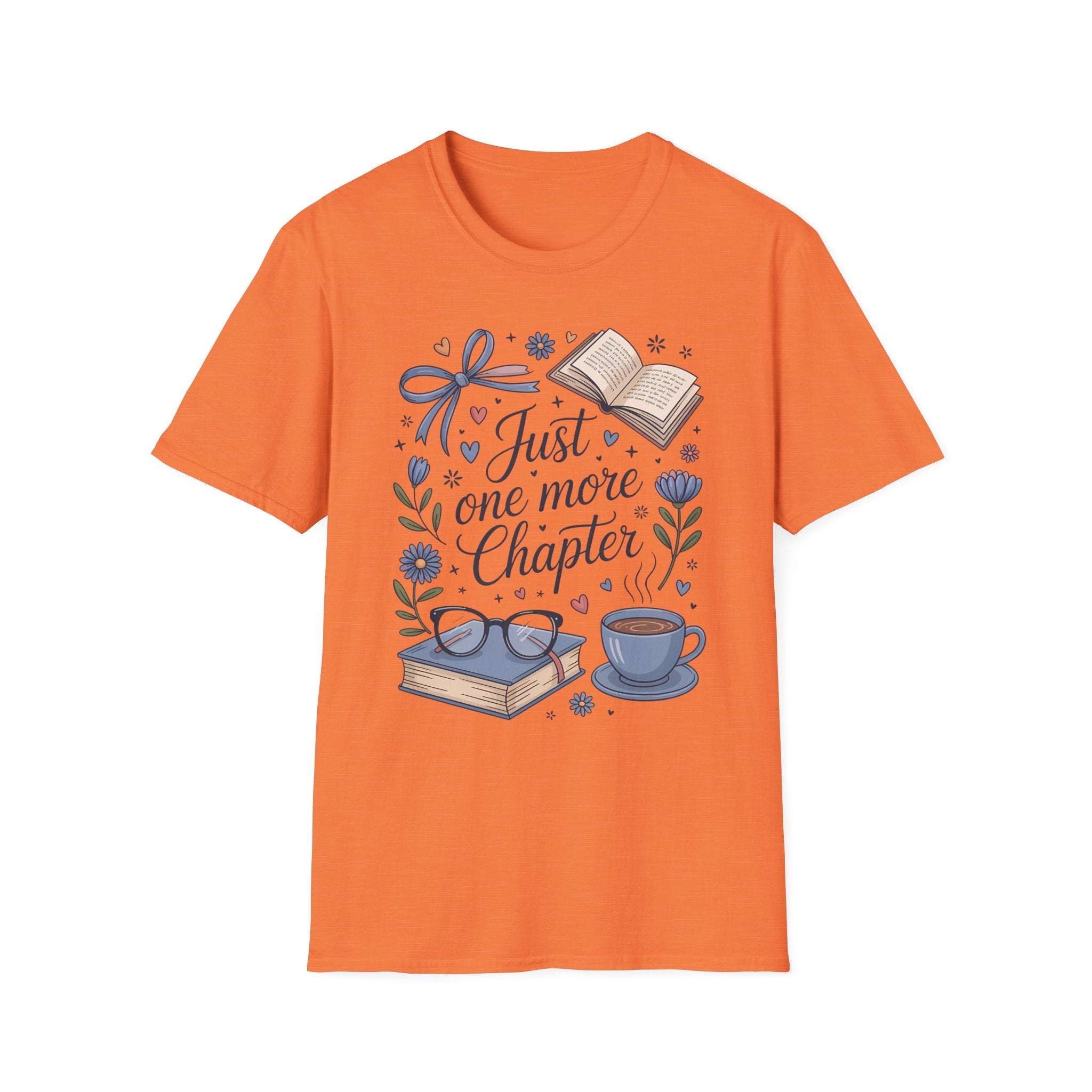 T-Shirt — "Just One More Chapter" Book Lover Tee with Glasses & Coffee