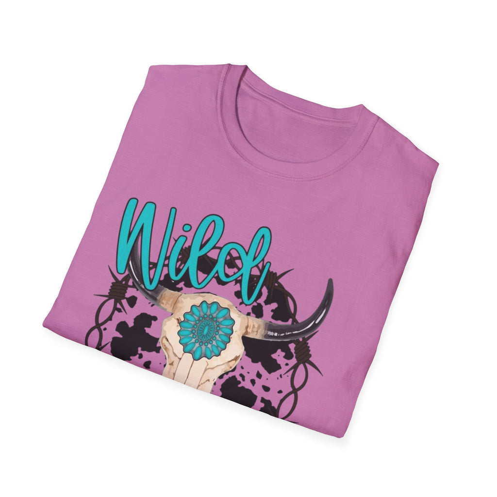 Wild & Free Cow Skull T-Shirt — Turquoise Boho Western Graphic Tee