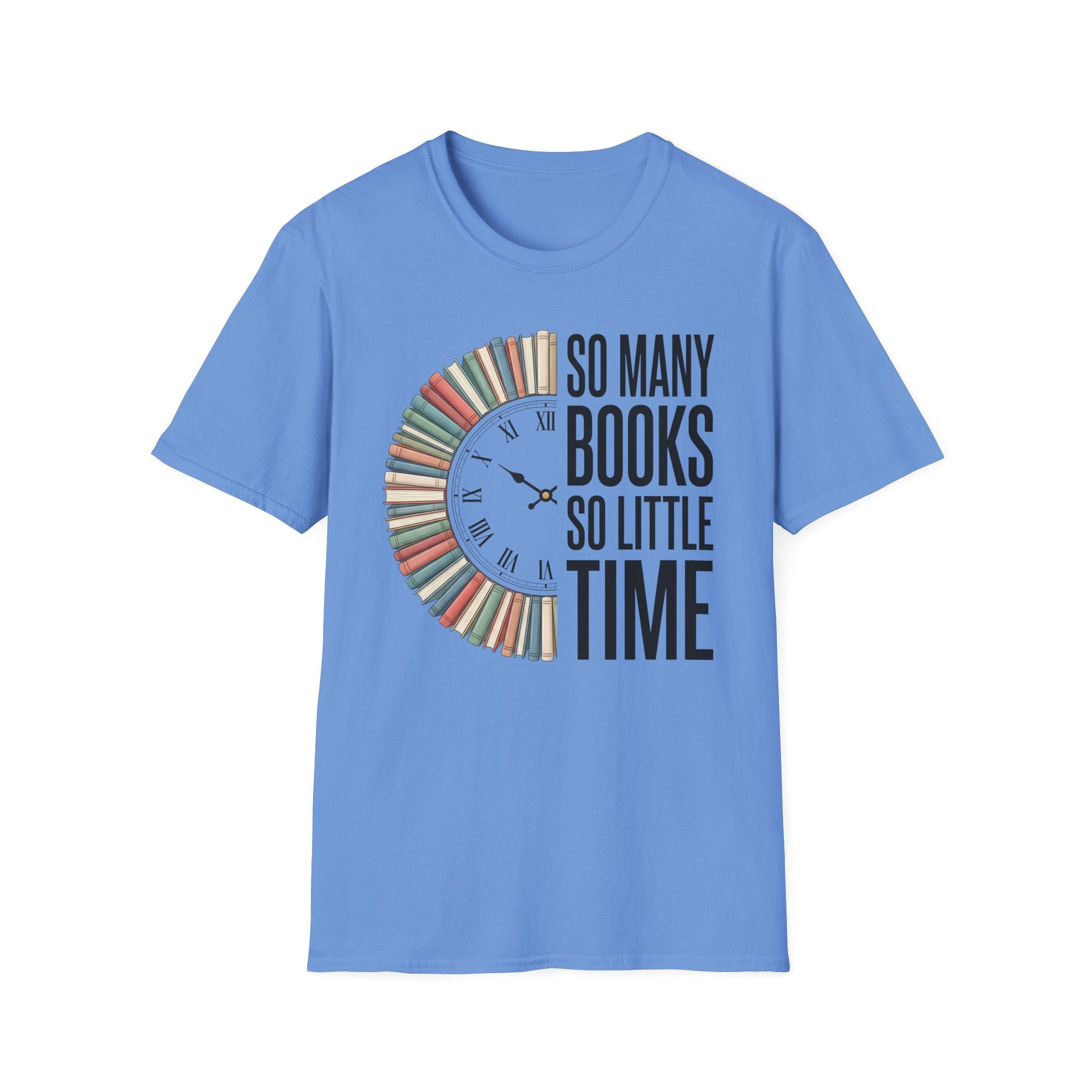Book Lover T‑Shirt — "So Many Books, So Little Time" Clock Design