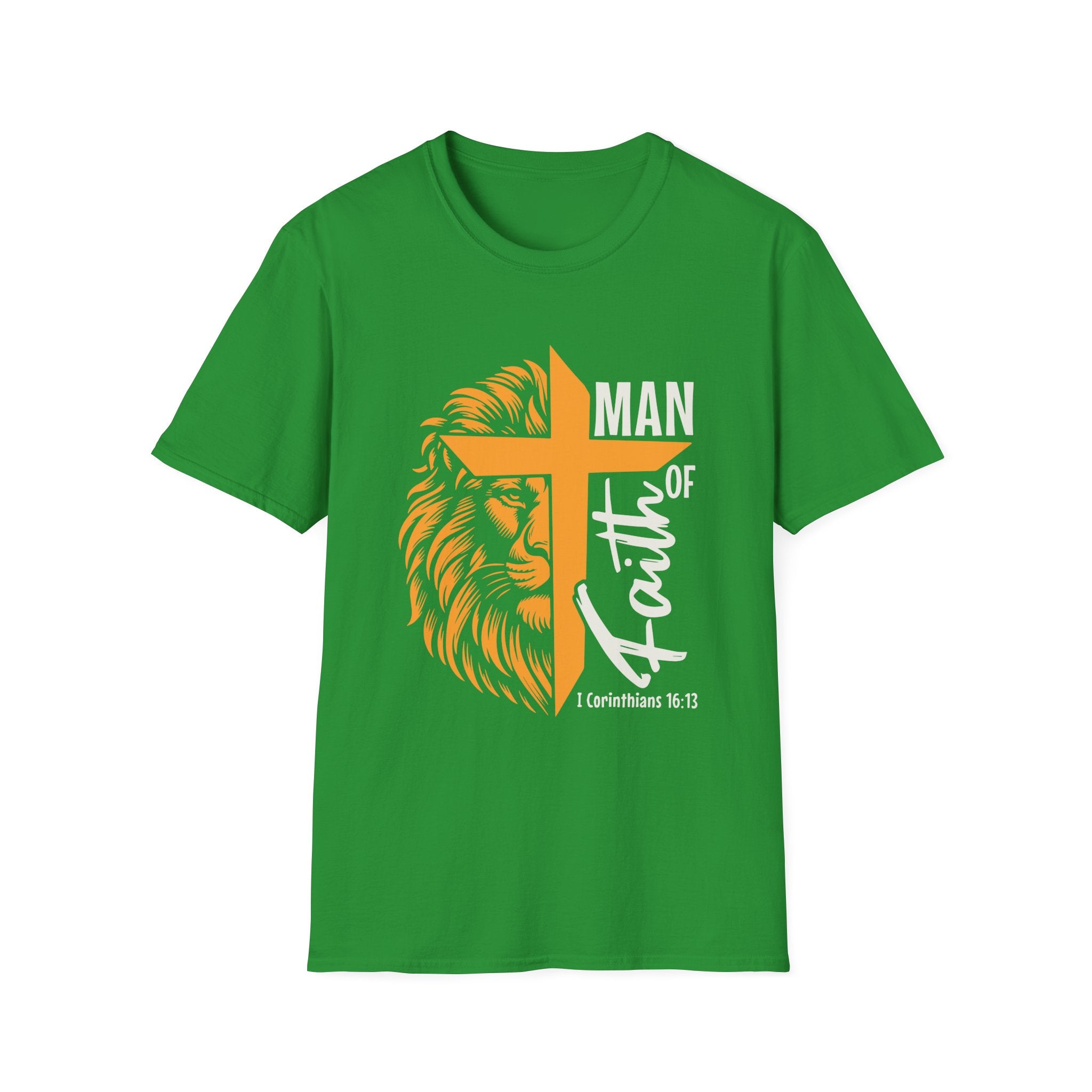 Man of Faith T-Shirt — Lion & Cross Christian Tee (1 Corinthians 16:13)