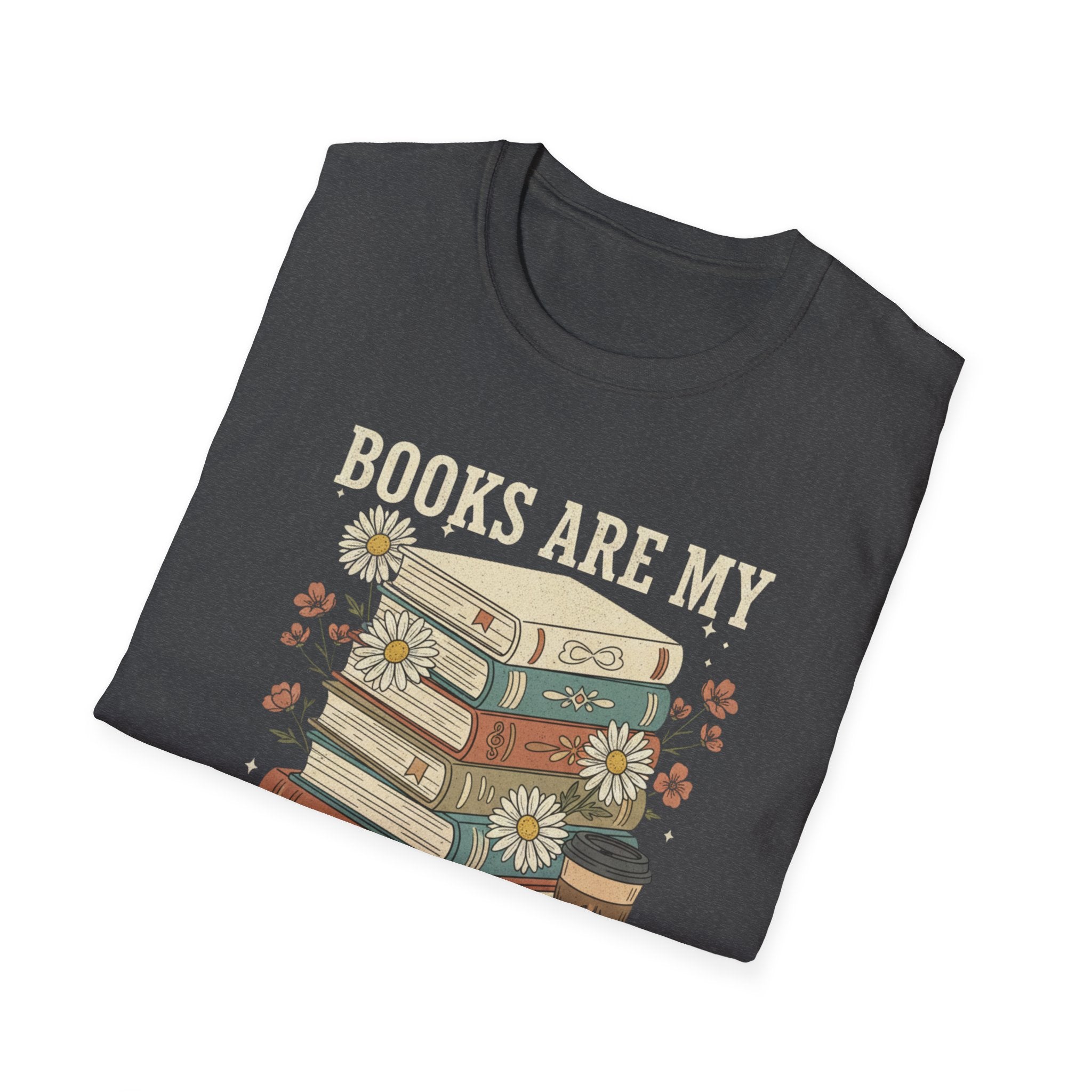 Books Are My Therapy T-Shirt — Stack of Books & Coffee Literary Tee