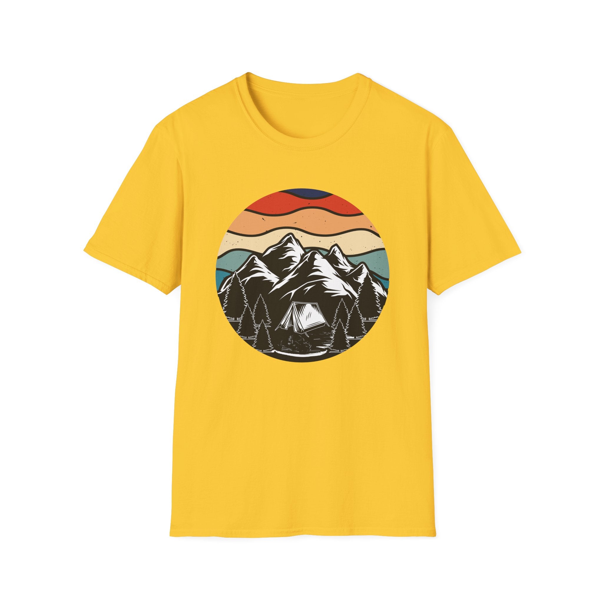 Retro Mountain Graphic T-Shirt — Sunset Camping Wilderness Tee
