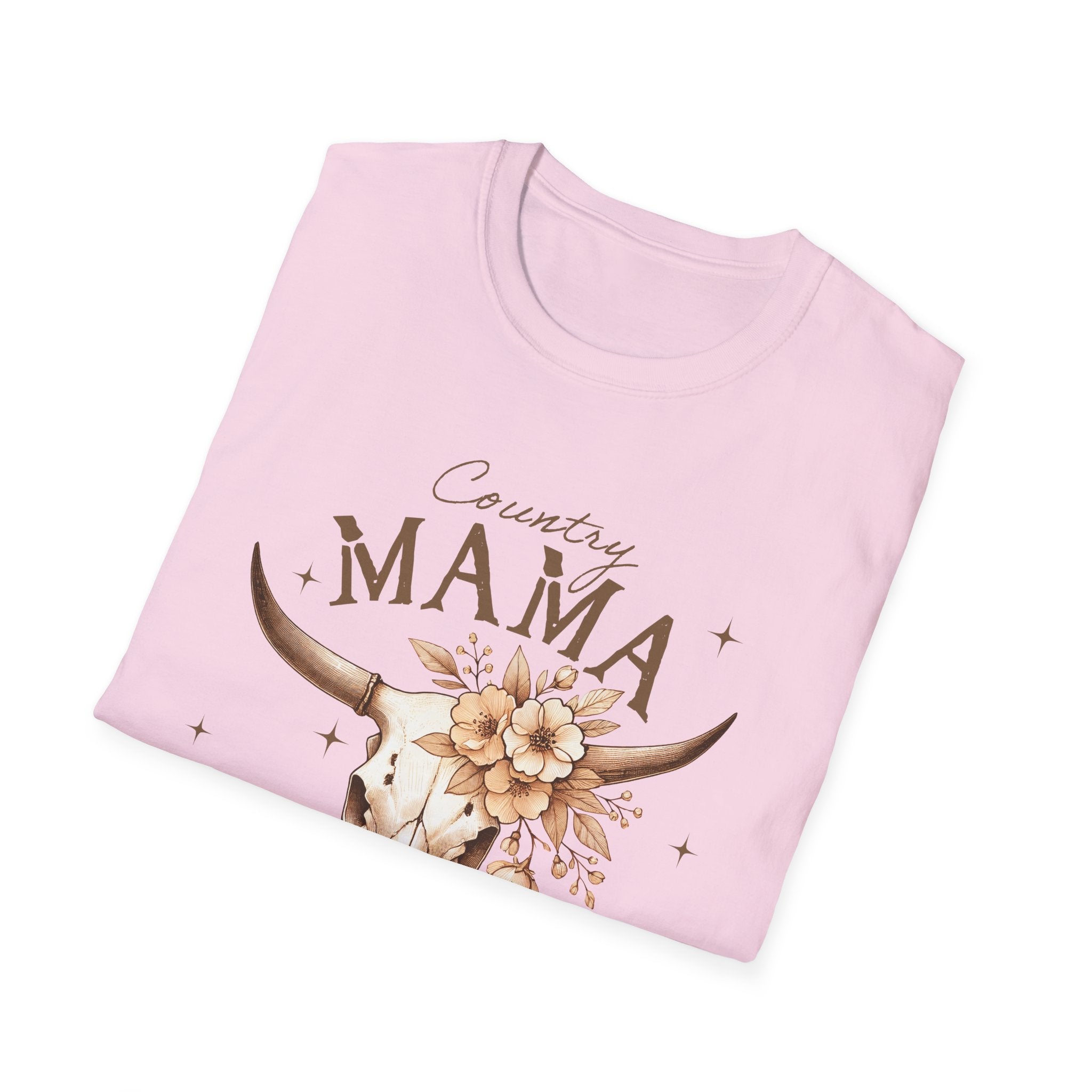 Country Mama T-Shirt — Floral Longhorn Skull Graphic