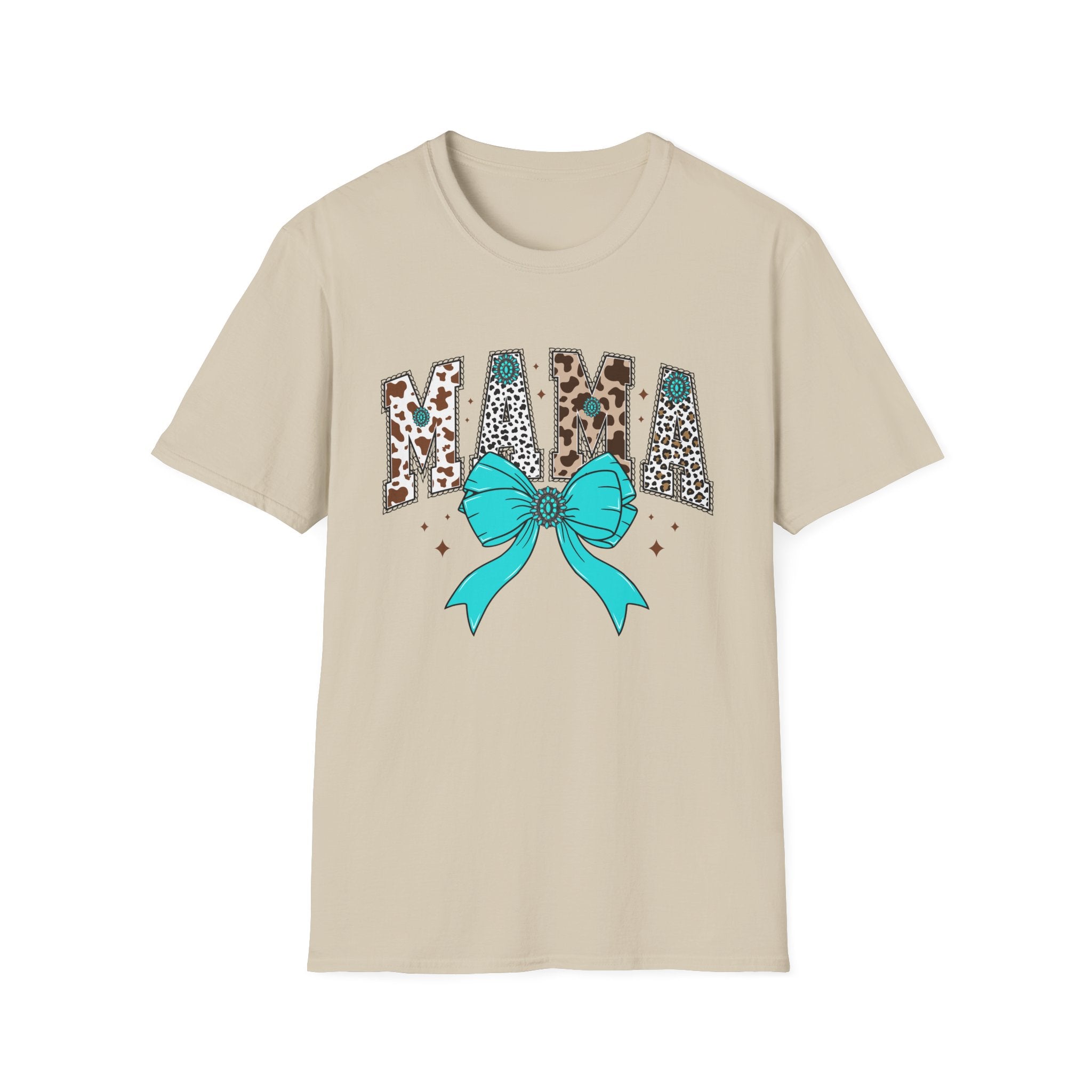 Mama Leopard Print Tee with Teal Bow – Cute Mother's Day Shirt