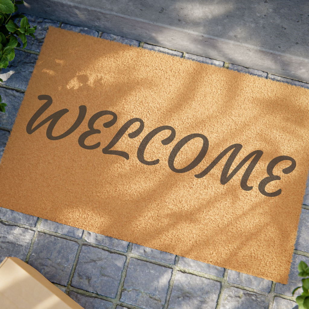Welcome Coir Doormat — Natural Coconut Fiber Entry Mat with Script "WELCOME"