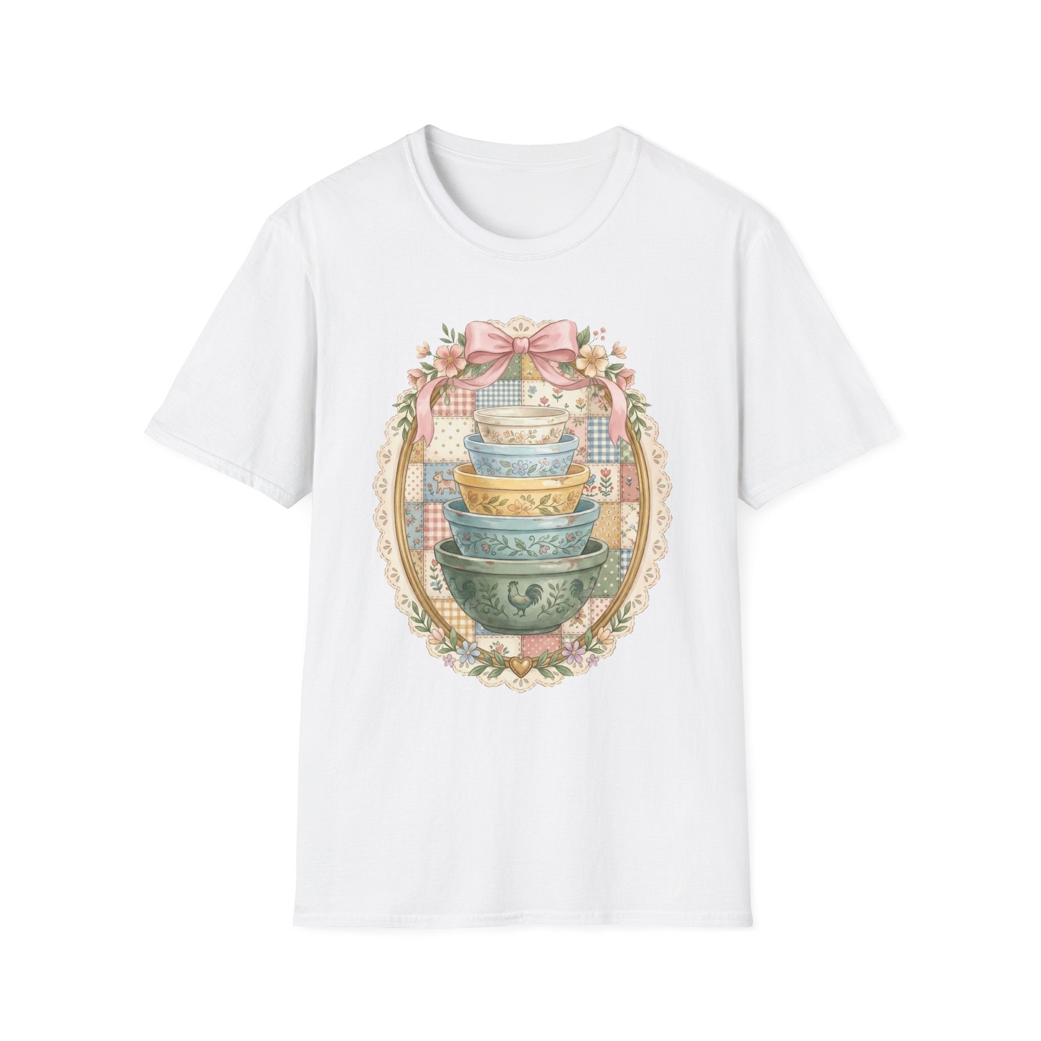 Vintage Mixing Bowls T-Shirt — Shabby Chic Kitchen Stack Graphic Tee