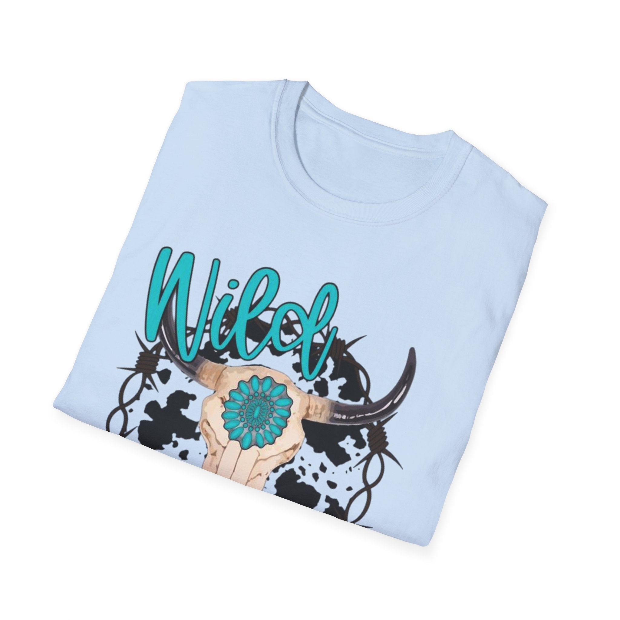 Wild & Free Cow Skull T-Shirt — Turquoise Boho Western Graphic Tee