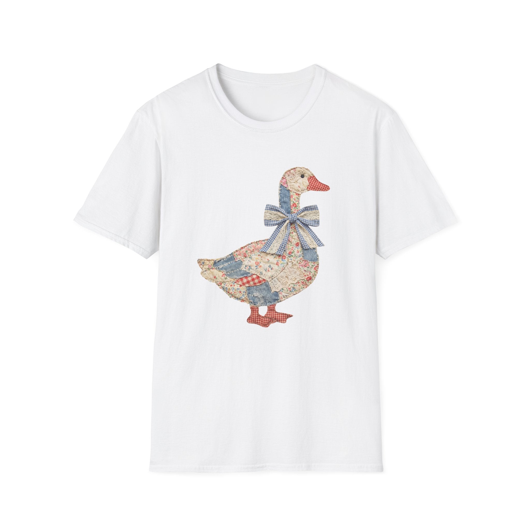 Vintage Patchwork Duck T-Shirt — Cute Floral Goose with Bow Tee