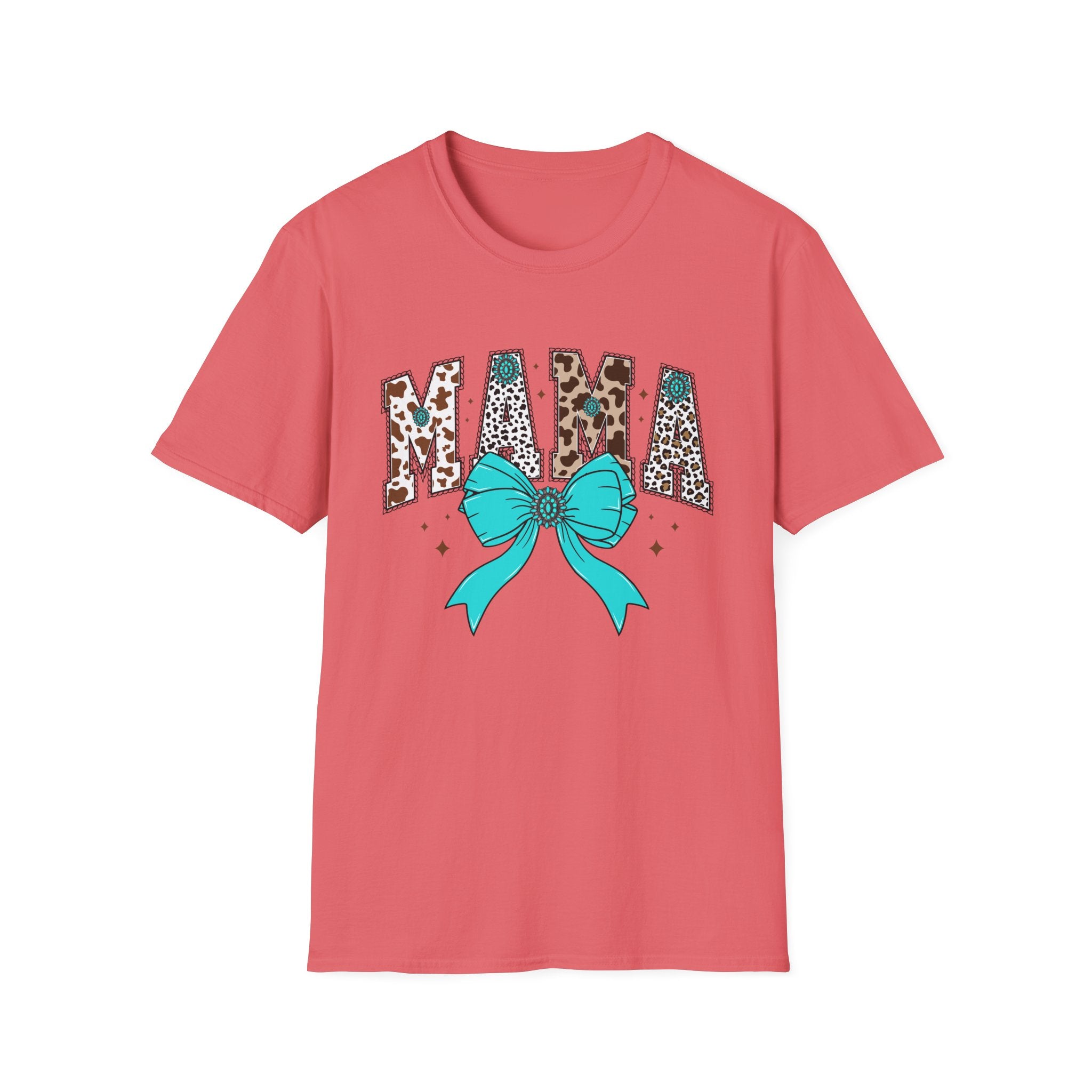 Mama Leopard Print Tee with Teal Bow – Cute Mother's Day Shirt