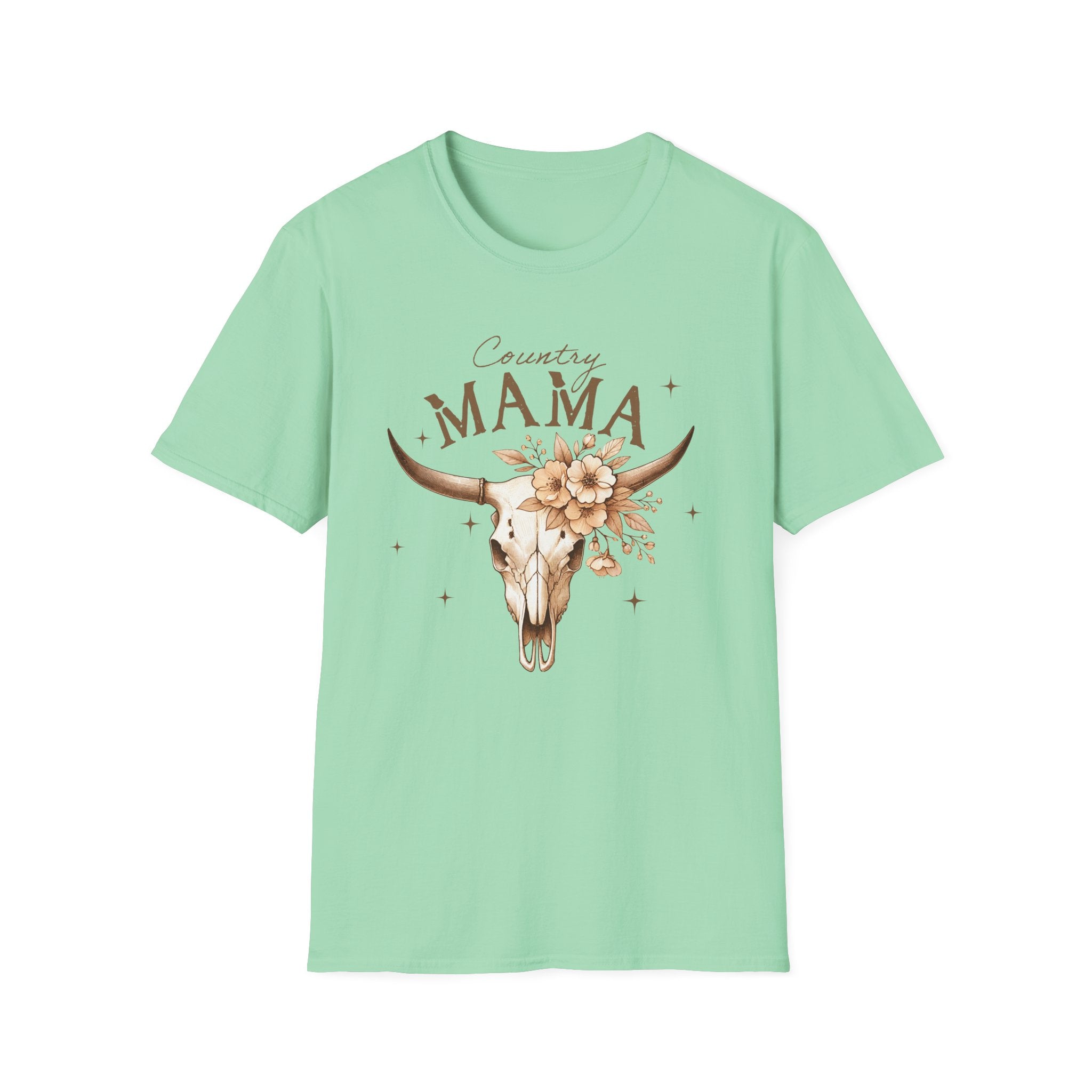 Country Mama T-Shirt — Floral Longhorn Skull Graphic