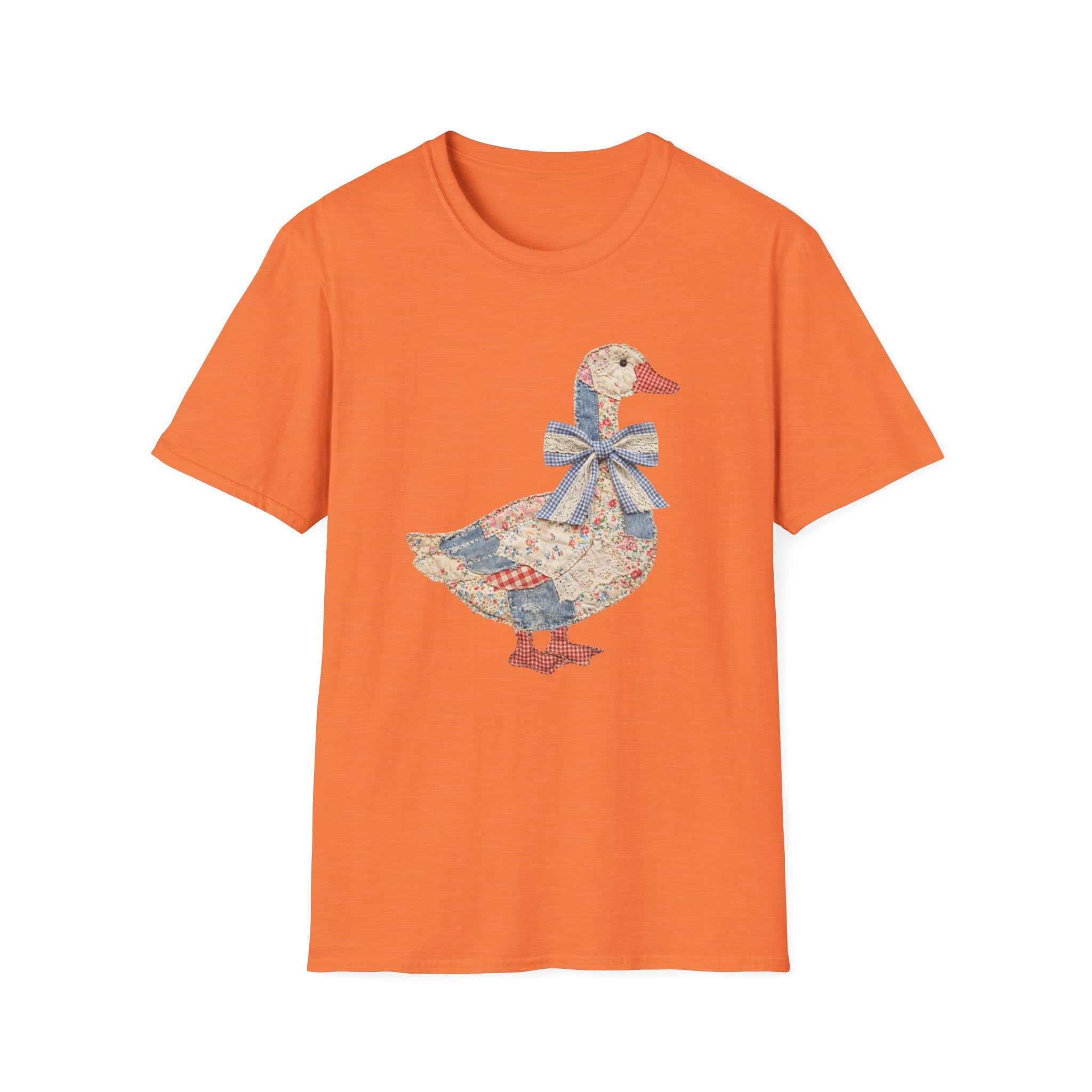 Vintage Patchwork Duck T-Shirt — Cute Floral Goose with Bow Tee
